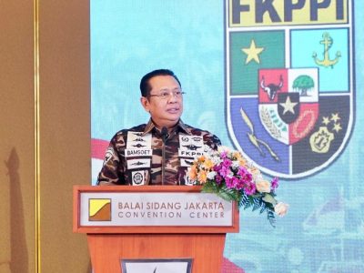 Ketua MPR RI Bambang Soesatyo saat menyampaikan orasinya di perayaan HUT ke-46 FKPPI di Jakarta pada Kamis (12/9/24). Sumber foto : Istimewa.