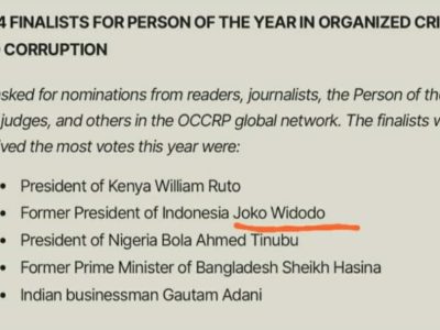 Hasil Tangkapan Layar dari Laman OCCRP yang menyebutkan Presiden Jokowi sebagai Finalis Nominasi Tokoh Terkorup Tahun 2024 yang dirilis OCCRP.